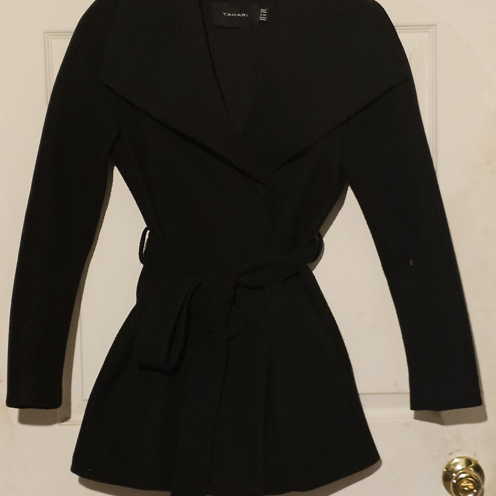 Tahari Women's Black Belted Coat Size S